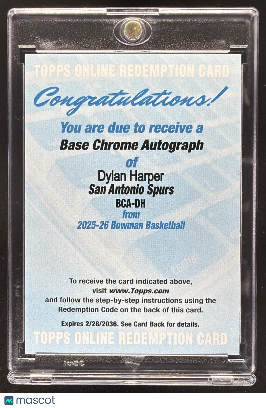2025-26 Bowman Dylan Harper #BCA-DH Chrome Auto RC