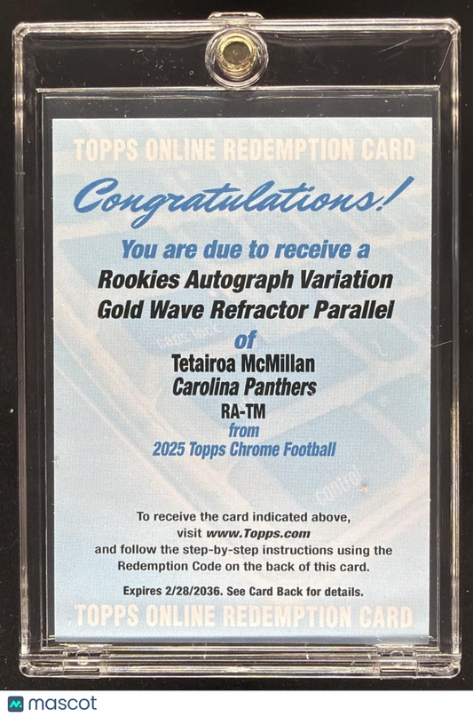 2025 Topps Chrome Tetairoa McMillan #RA-TM Rookie Auto Gold Refractor /50 RC