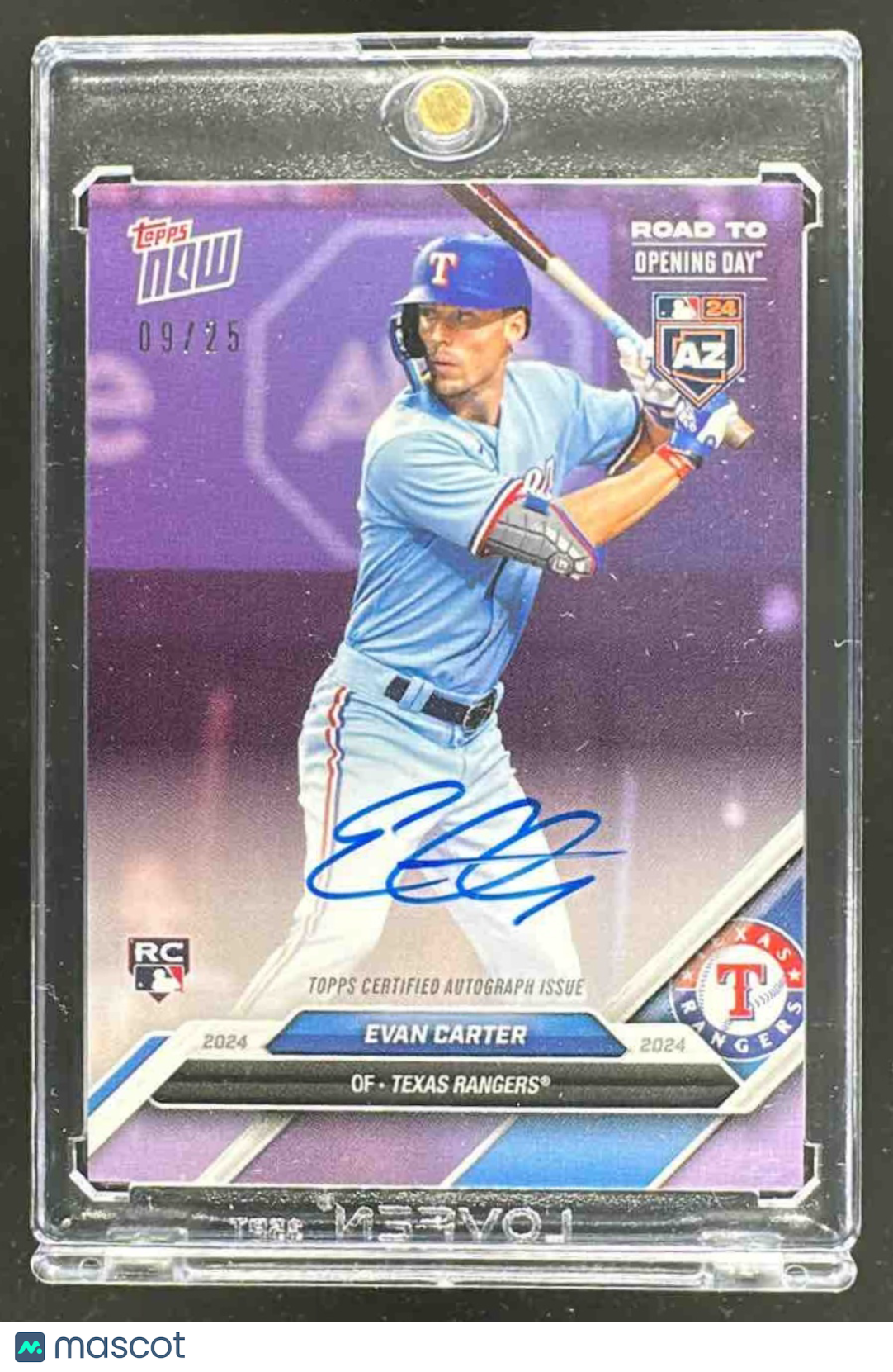 2024 Topps Now Evan Carter Purple Rookie Opening Day /25 Auto