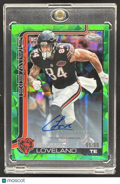 2025 Topps Chrome Sapphire Colston Loveland #RA-CL Rookie Auto Green Refractor /99 RC