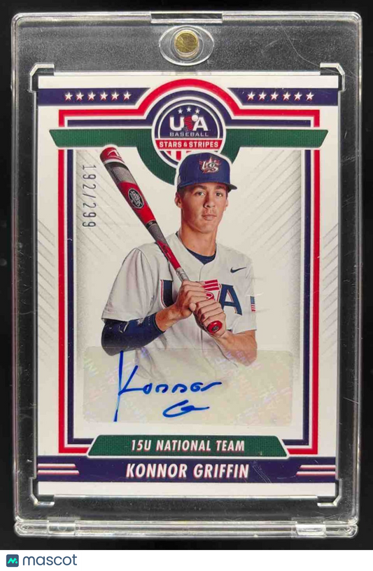 2022 Panini USA Baseball Stars & Stripes Konnor Griffin #15US-KG 15U National Team Signatures Blue Ink /299 Auto