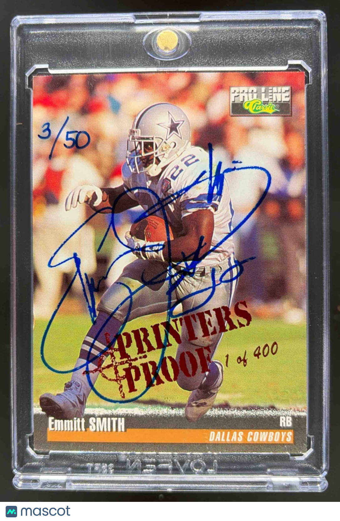 1995 Pro Line Emmitt Smith Printers Proof Auto 3/50