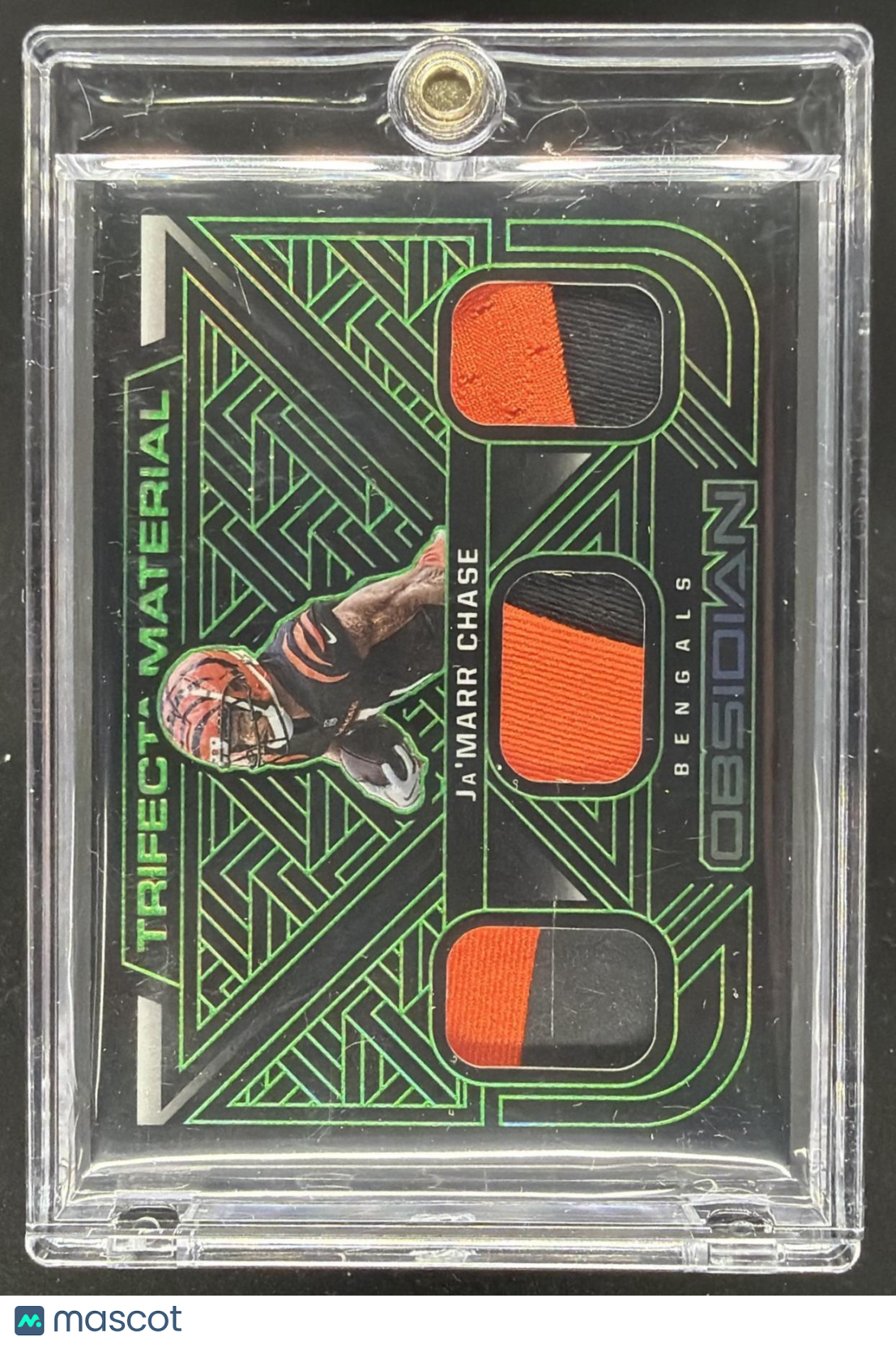 2022 Panini Obsidian Ja'Marr Chase #TFM-JCH Trifecta Material Electric Etch Green /50
