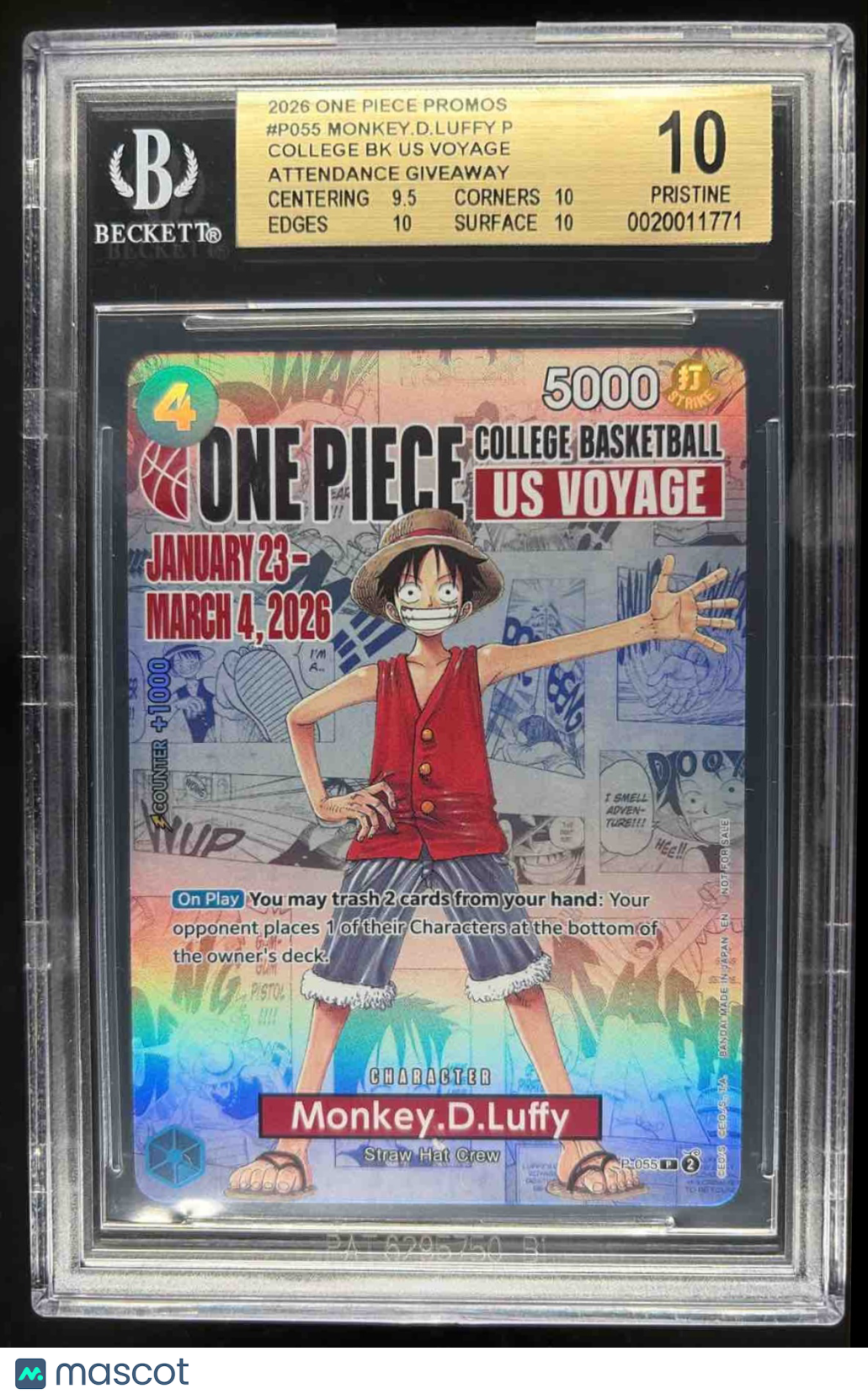 2024 One Piece The Best Monkey.D.Luffy #P-055 Promo BGS 10