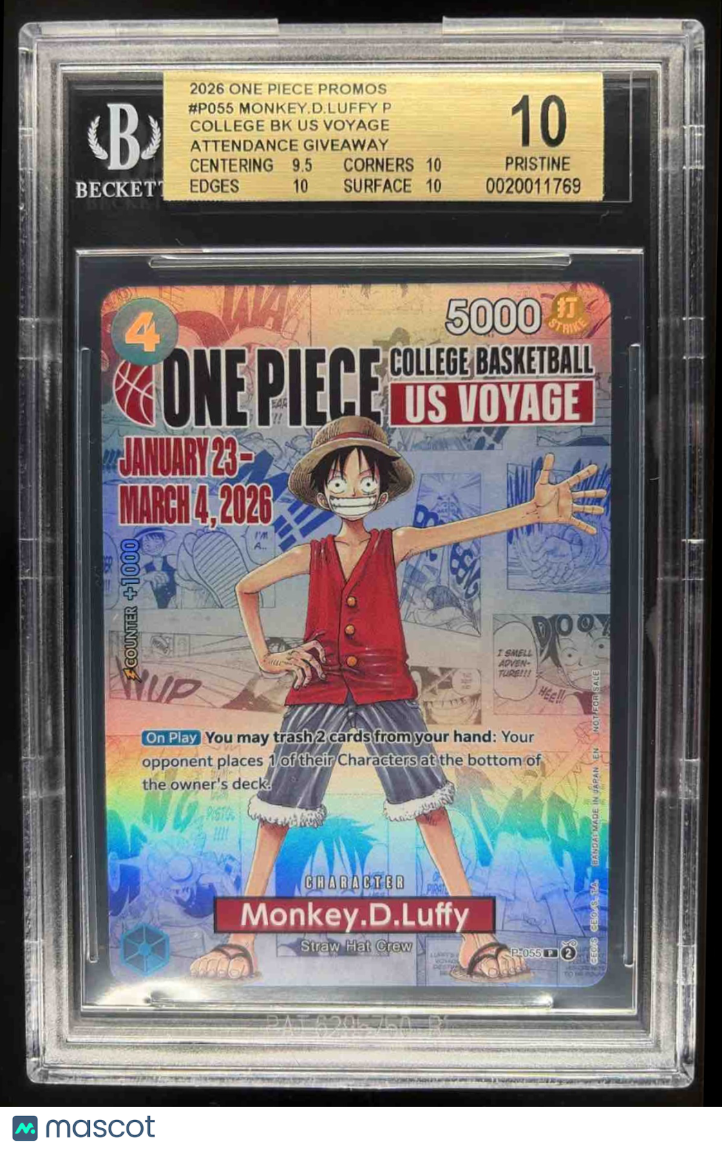 2024 One Piece The Best Monkey.D.Luffy #P-055 Promo BGS 10