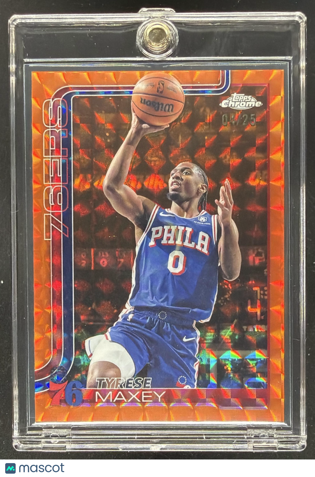 2025-26 Topps Chrome Tyrese Maxey #185 Geometric Orange Refractor /25
