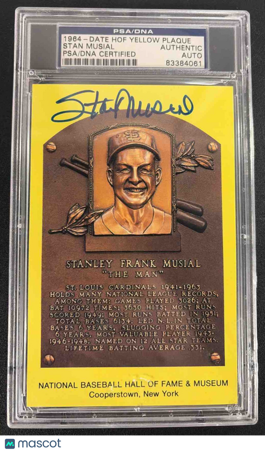 1964 Date HOF Yellow Plaque Stan Musial Auto PSA/DNA Authentic