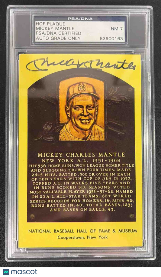 1964 Date HOF Yellow Plaque Mickey Mantle Auto PSA/DNA 7