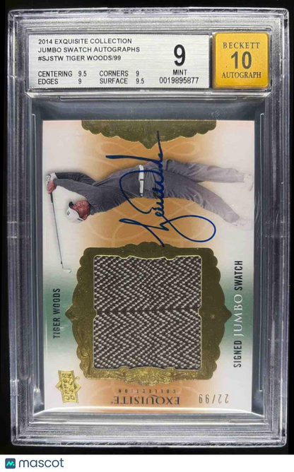 2014 Upper Deck Exquisite Tiger Woods Jumbo Patch Auto /99 BGS 9/10