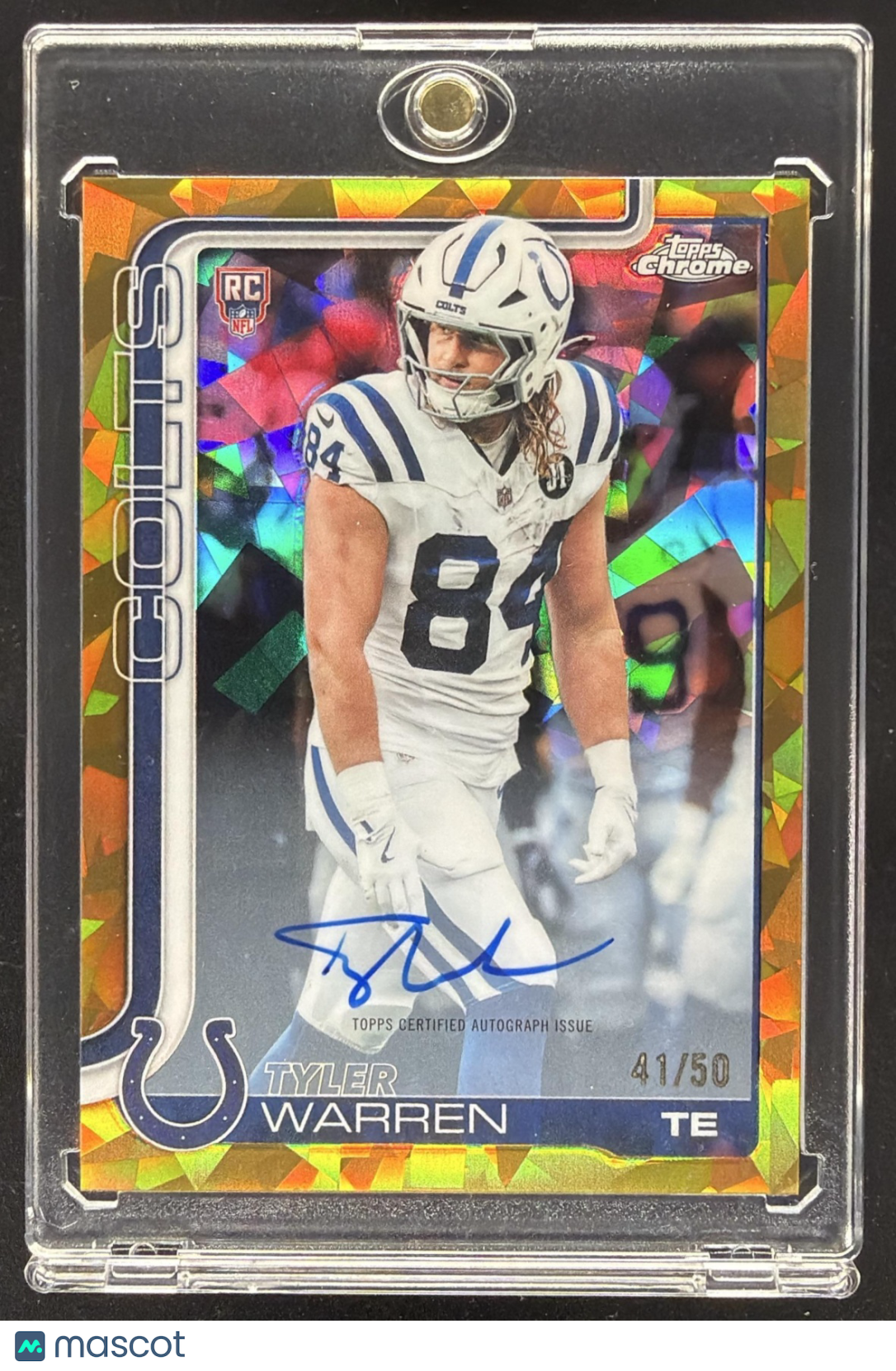 2025 Topps Chrome Sapphire Tyler Warren #RA-TWA Rookie Auto Gold Refractor /50 RC