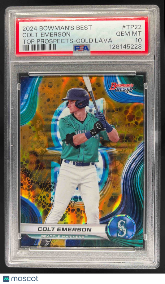 2024 Bowman's Best Colt Emerson Top Prospects Gold Lava Refractor 11/50 PSA 10