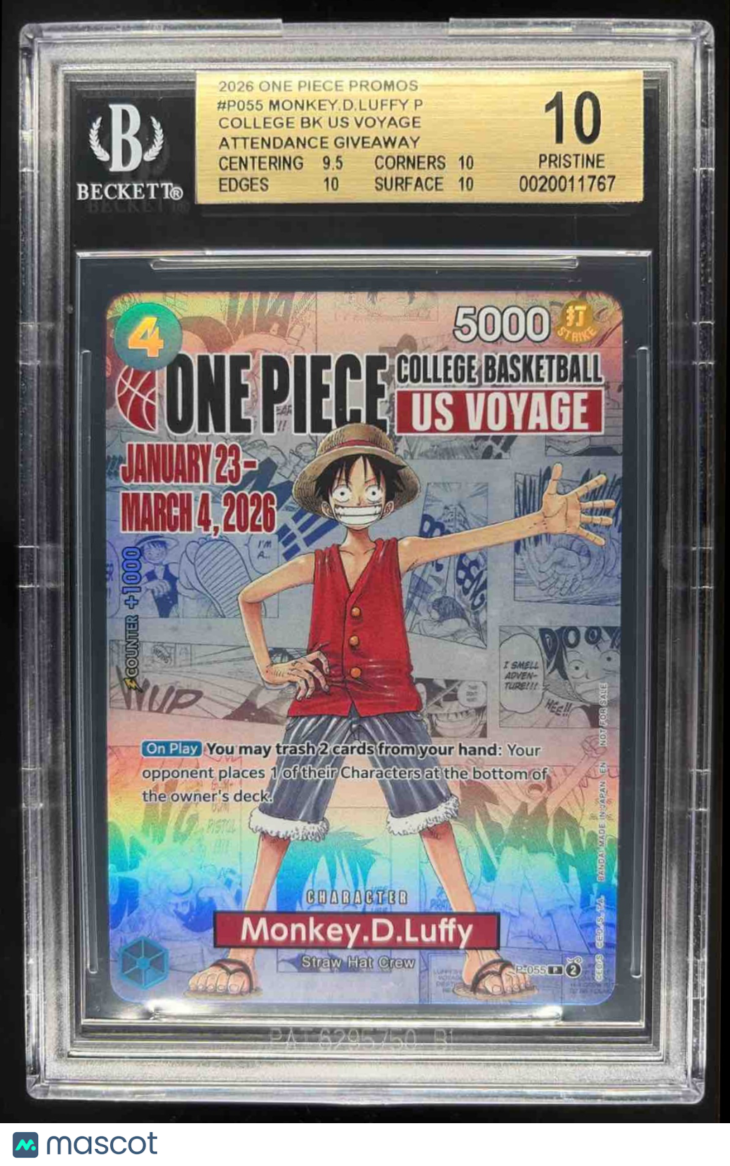 2024 One Piece The Best Monkey.D.Luffy #P-055 Promo BGS 10