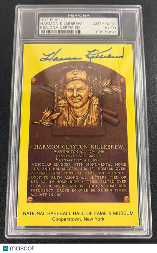 HOF Yellow Plaque Harmon Killebrew Auto PSA/DNA Authentic