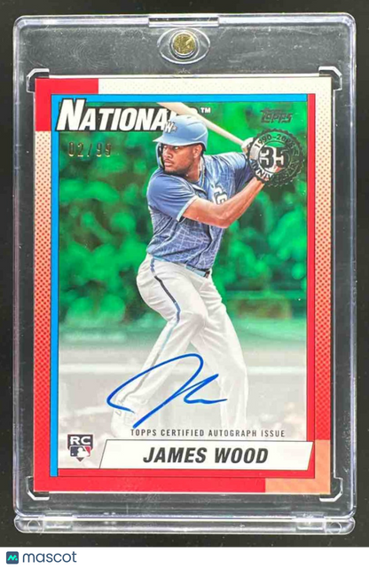 2025 Topps Update James Wood #90AU-JWO 1990 Auto RC Nationals Green Auto /99