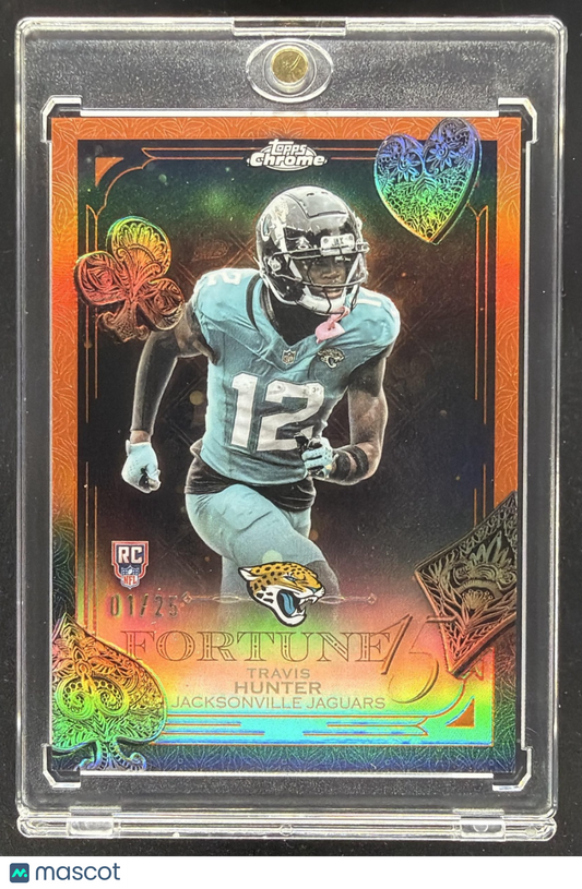 2025 Topps Chrome Travis Hunter #F15-20 Fortune 15 Orange Refractor 1/25 RC