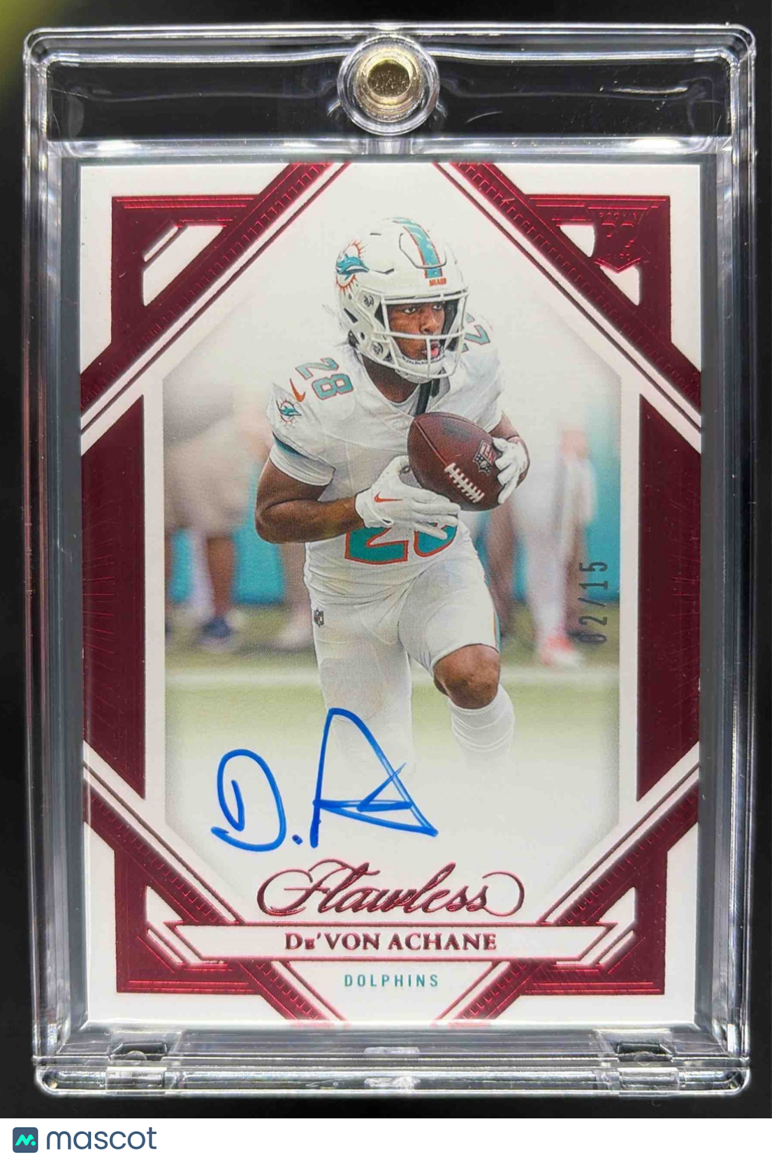 2023 Panini Flawless De'Von Achane #2 Rookie Signatures Ruby Auto /15