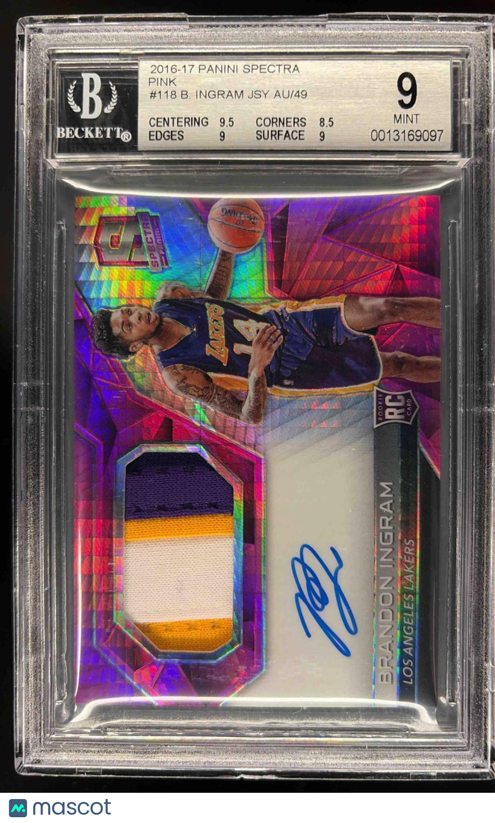 2016-17 Panini Prizm Brandon Ingram #1 Rookie Signatures RC Auto Lakers BGS 9