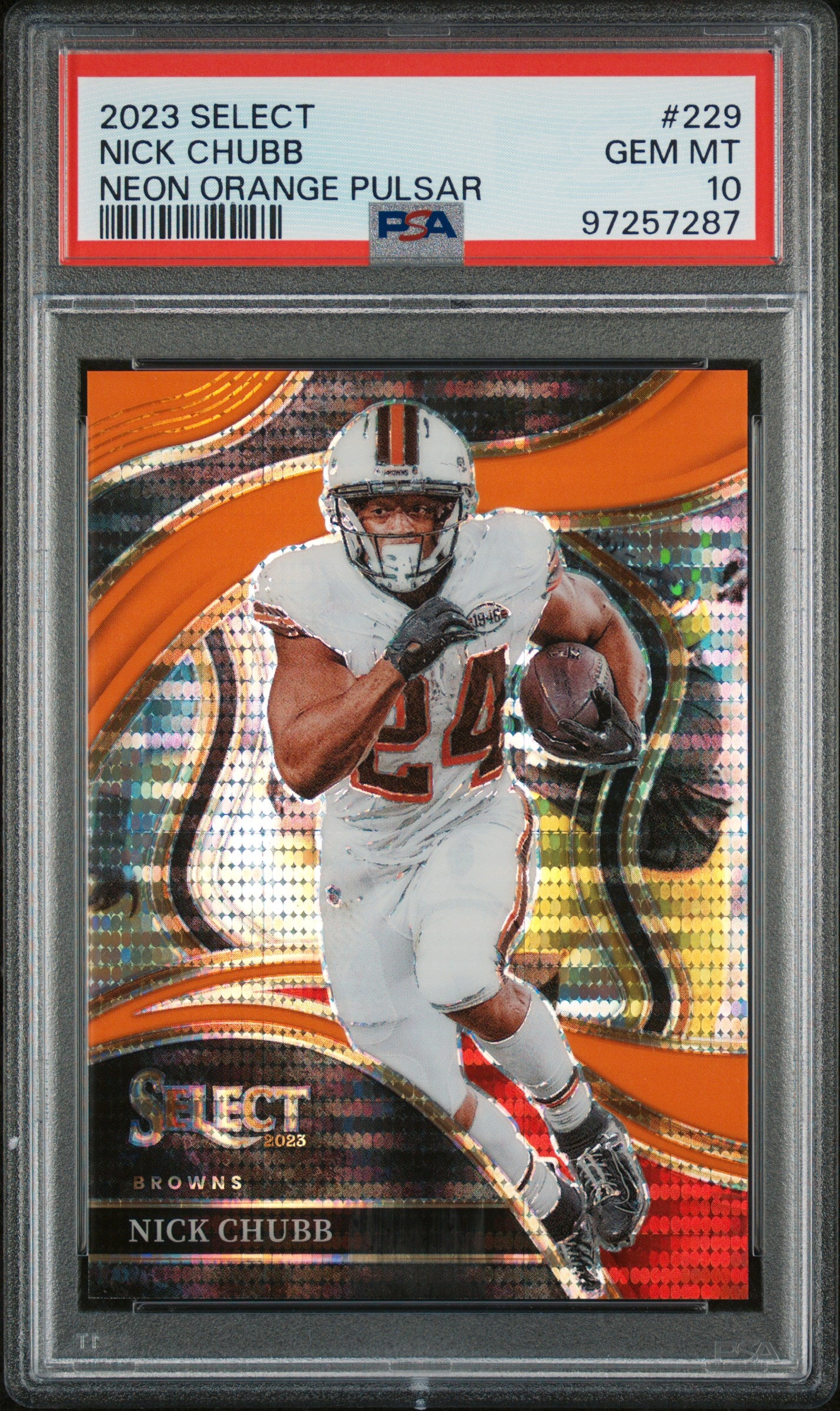 2023 Select Nick Chubb Neon Orange Pulsar Club Level 5/7 PSA 10 FOTL