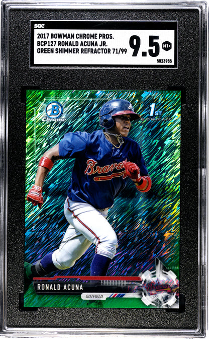 2017 Bowman Chrome Ronald Acuna Green Shimmer Refractor /99 SGC 9.5