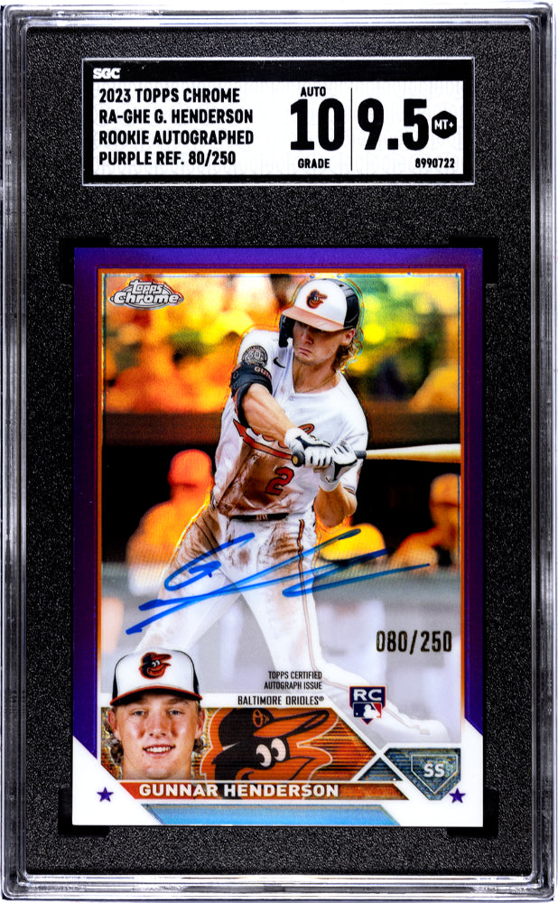 2023 Topps Chrome Gunnar Henderson Purple Refractor Auto 080/250 SGC 9.5/10