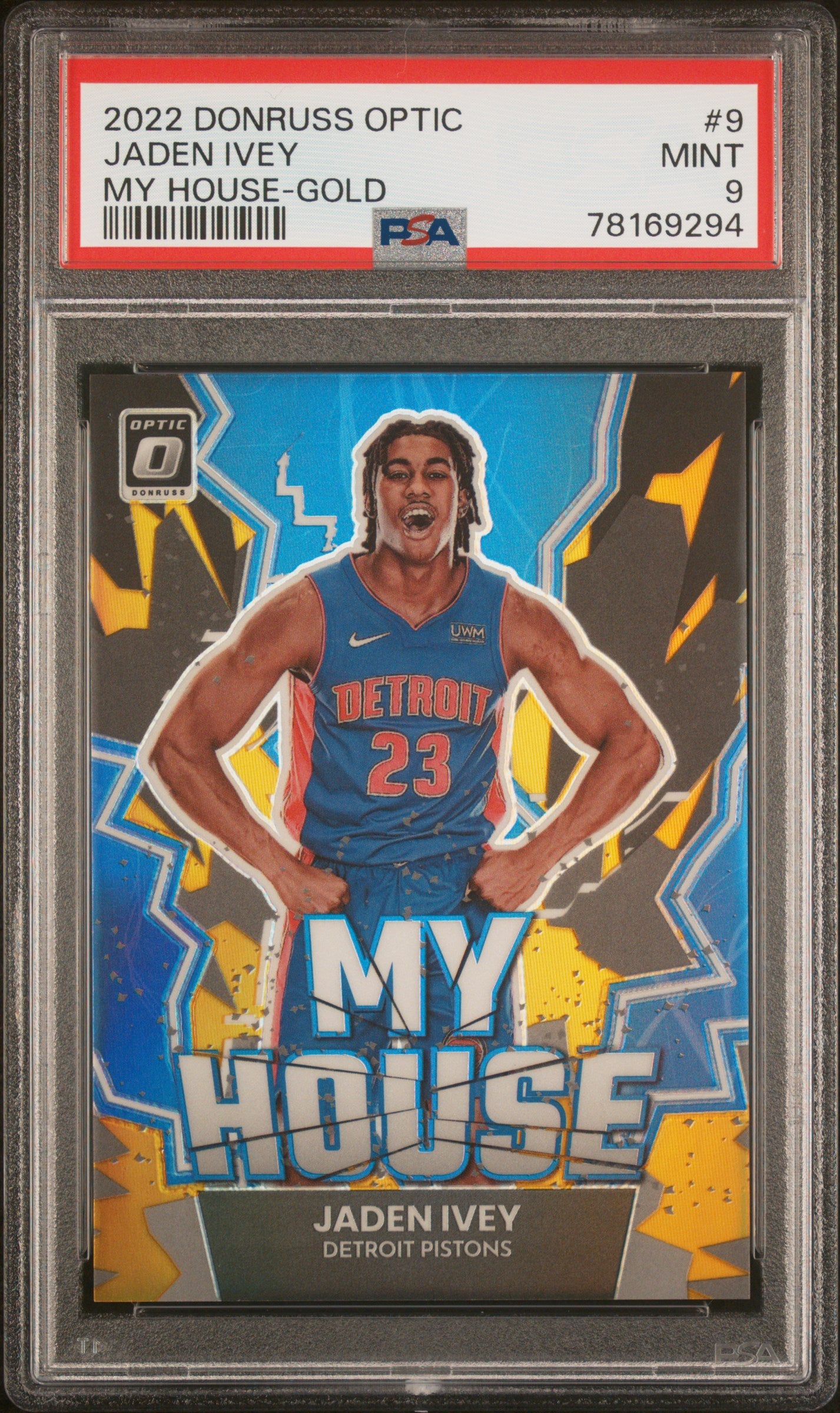 2022 Optic Jaden Ivey My House Gold /10 Rookie PSA 9