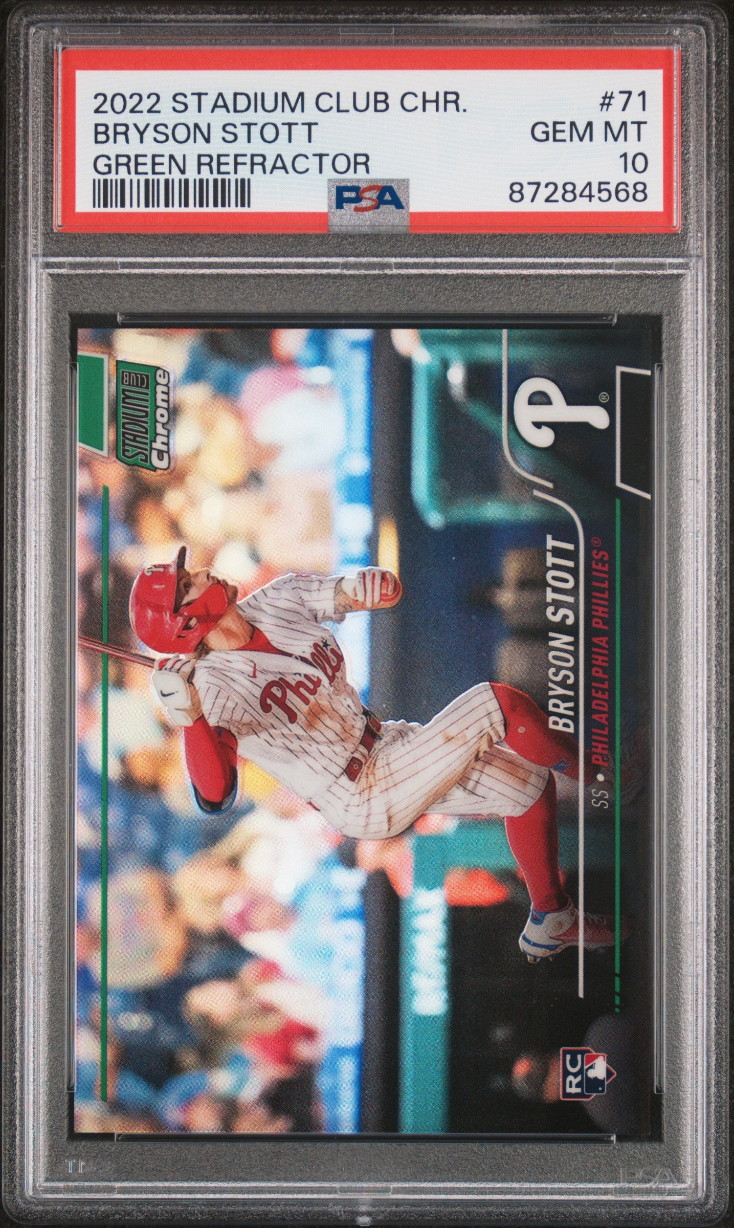 2022 Stadium Club Chrome Bryson Stott Green /99 Rookie PSA 10