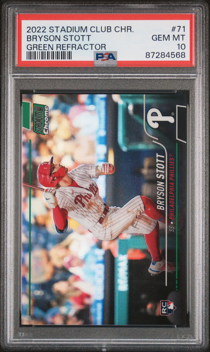 2022 Stadium Club Chrome Bryson Stott Green /99 Rookie PSA 10