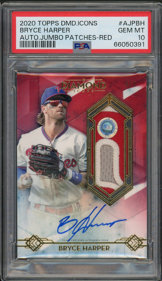 2020 Topps Diamond Icons Bryce Harper Patch Auto /5 Psa 10 #AJPBH